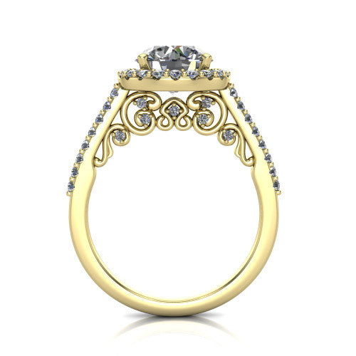 Veronica Round Shape Halo Engagement Ring in 14K Yellow Gold