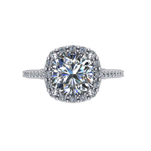 Veronica Cushion Shape Halo Engagement Ring in 14K White Gold