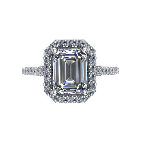 Veronica Emerald Shape Halo Engagement Ring in 14K White Gold