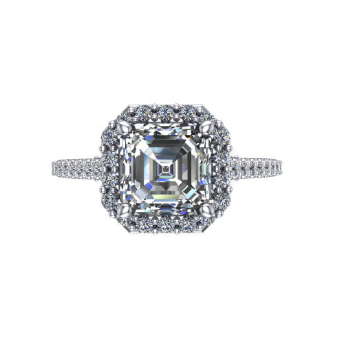 Veronica Square Emerald Shape Halo Engagement Ring in 18K White Gold