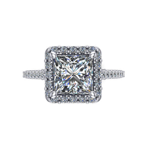Veronica Princess Shape Halo Engagement Ring in 14K White Gold