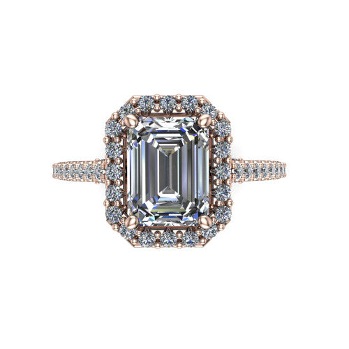 Veronica Emerald Shape Halo Engagement Ring in 18K Rose Gold