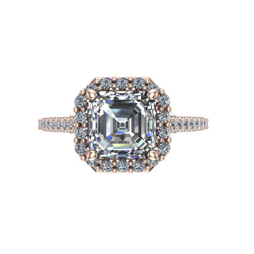 Veronica Square Emerald Shape Halo Engagement Ring in 14K Rose Gold