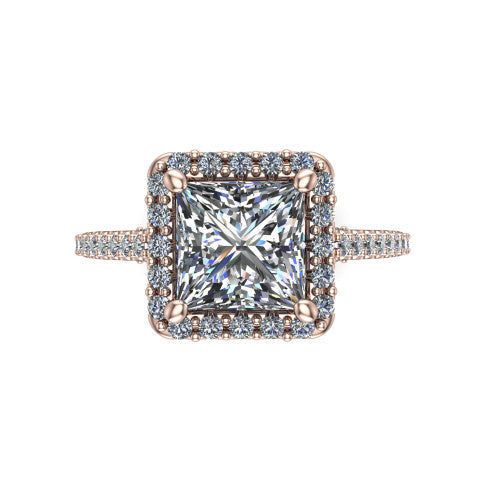 Veronica Princess Shape Halo Engagement Ring in 18K Rose Gold