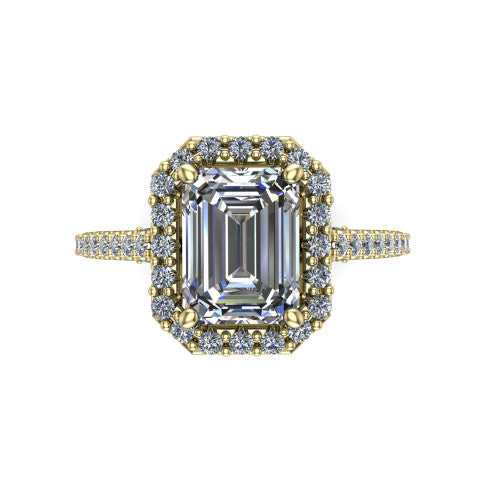 Veronica Emerald Shape Halo Engagement Ring in 14K Yellow Gold