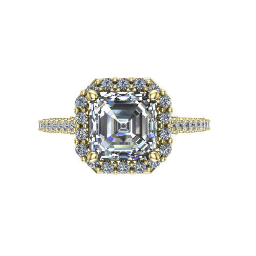 Veronica Square Emerald Shape Halo Engagement Ring in 18K Yellow Gold