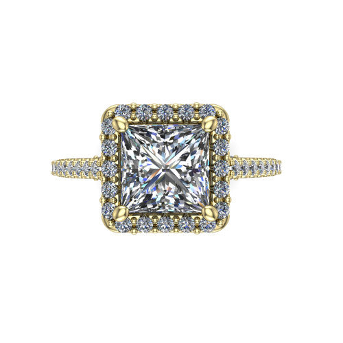 Veronica Princess Shape Halo Engagement Ring in 14K Yellow Gold