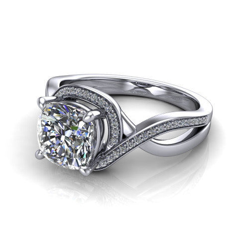 Alma Cushion Shape Halo Engagement Ring in 14K White Gold