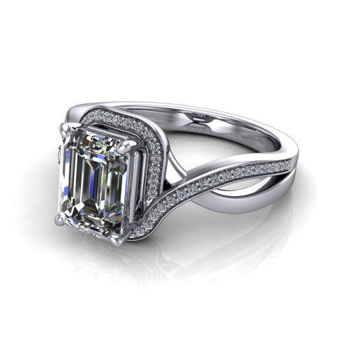 Alma Emerald Shape Halo Engagement Ring in 18K White Gold