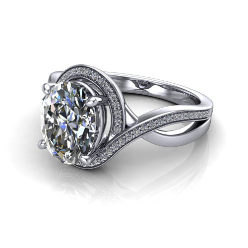 Alma Oval Shape Halo Engagement Ring in 18K White Gold