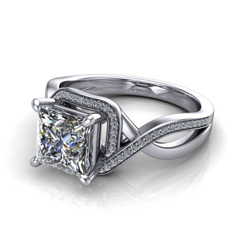 Alma Princess Shape Halo Engagement Ring in 18K White Gold