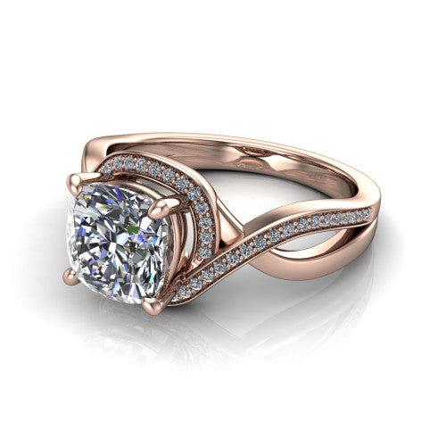 Alma Cushion Shape Halo Engagement Ring in 18K Rose Gold