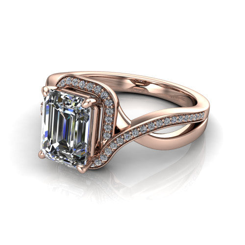 Alma Emerald Shape Halo Engagement Ring in 18K Rose Gold