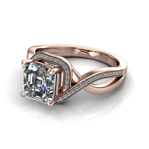 Alma Square Emerald Shape Halo Engagement Ring in 14K Rose Gold