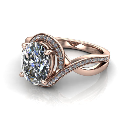 Alma Oval Shape Halo Engagement Ring in 14K Rose Gold