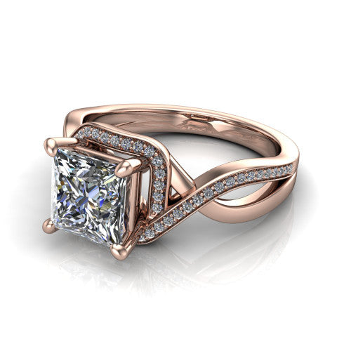 Alma Princess Shape Halo Engagement Ring in 14K Rose Gold