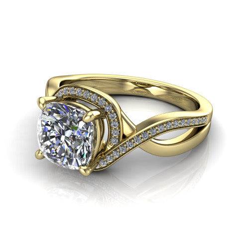 Alma Cushion Shape Halo Engagement Ring in 14K Yellow Gold