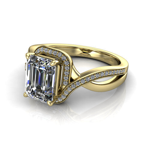 Alma Emerald Shape Halo Engagement Ring in 18K Yellow Gold