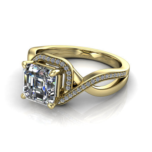 Alma Square Emerald Shape Halo Engagement Ring in 18K Yellow Gold
