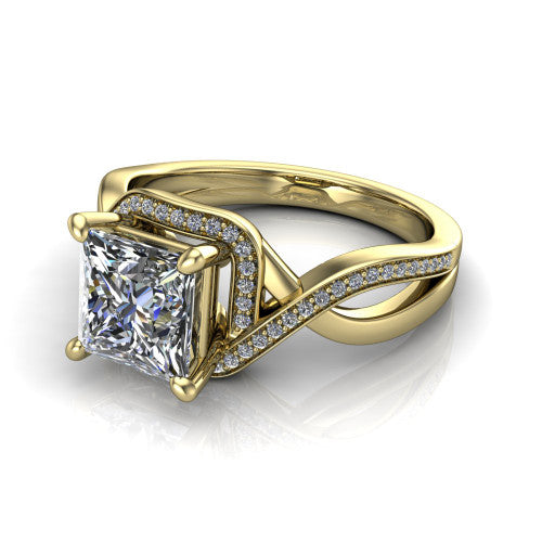 Alma Princess Shape Halo Engagement Ring in 14K Yellow Gold