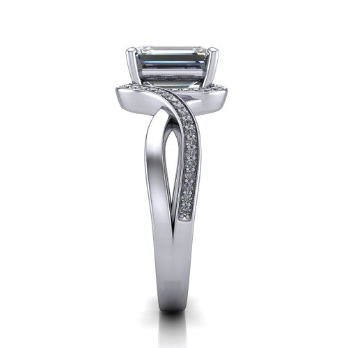Alma Emerald Shape Halo Engagement Ring in Platinum