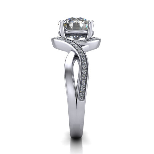 Alma Round Shape Halo Engagement Ring in 14K White Gold