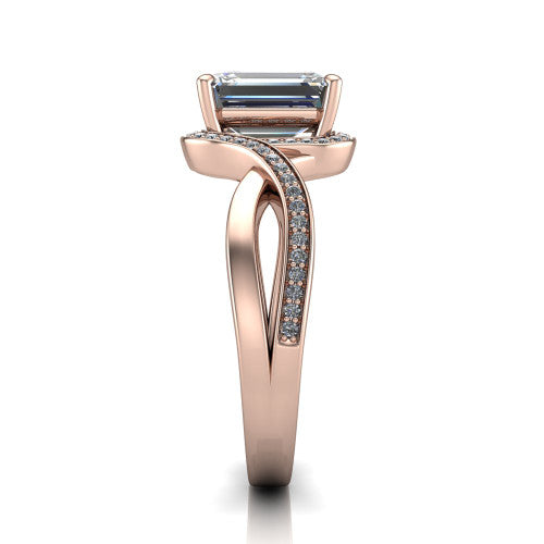 Alma Emerald Shape Halo Engagement Ring in 18K Rose Gold