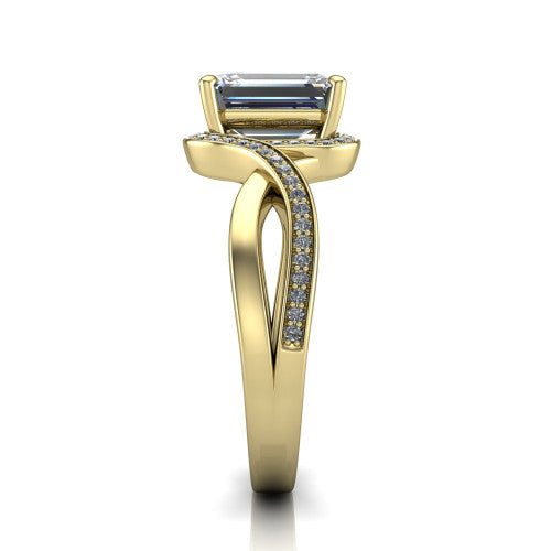 Alma Emerald Shape Halo Engagement Ring in 14K Yellow Gold