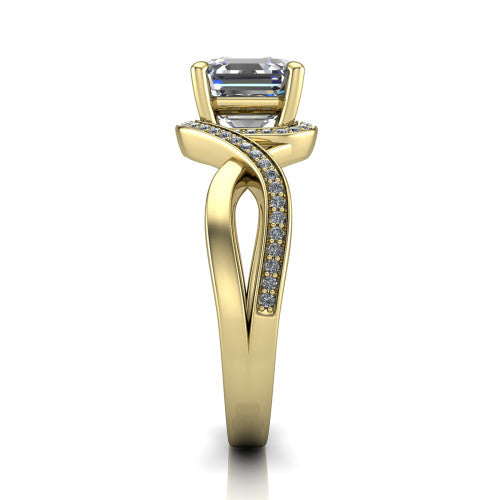 Alma Square Emerald Shape Halo Engagement Ring in 14K Yellow Gold