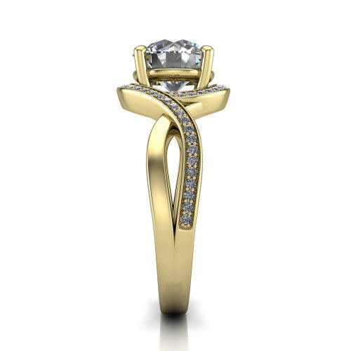 Alma Round Shape Halo Engagement Ring in 14K Yellow Gold