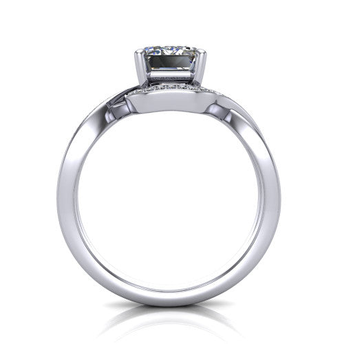 Alma Emerald Shape Halo Engagement Ring in 14K White Gold