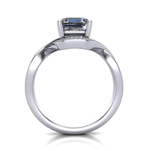 Alma Square Emerald Shape Halo Engagement Ring in Platinum