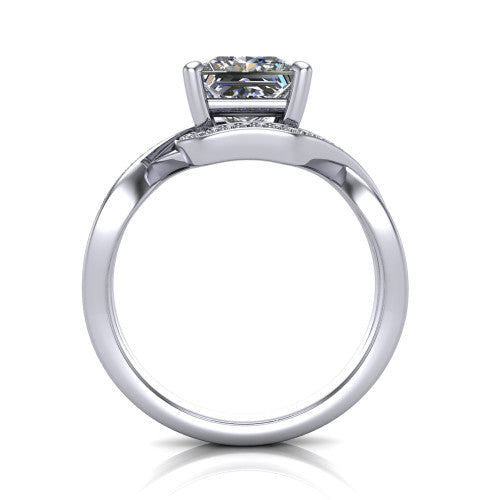 Alma Princess Shape Halo Engagement Ring in 14K White Gold