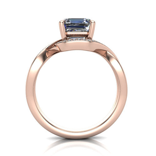 Alma Square Emerald Shape Halo Engagement Ring in 18K Rose Gold