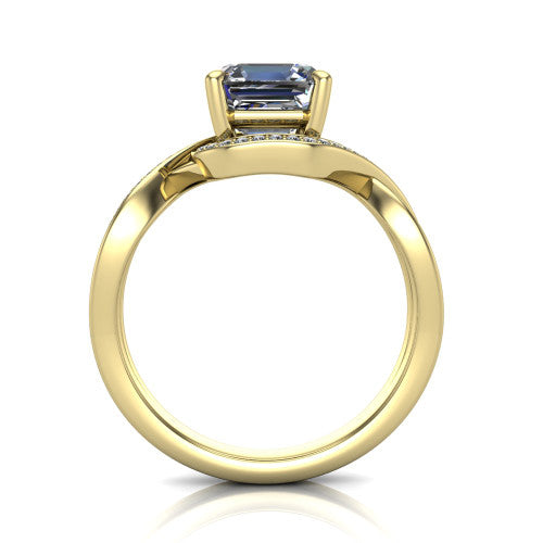 Alma Square Emerald Shape Halo Engagement Ring in 18K Yellow Gold