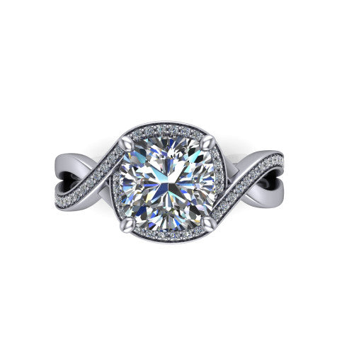 Alma Cushion Shape Halo Engagement Ring in 14K White Gold