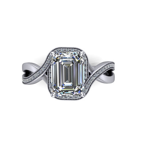 Alma Emerald Shape Halo Engagement Ring in 18K White Gold
