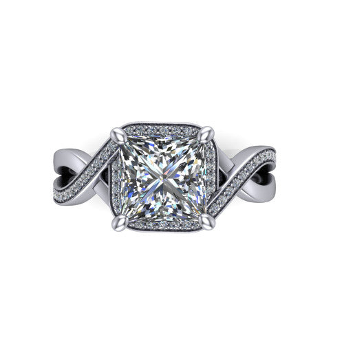 Alma Princess Shape Halo Engagement Ring in 14K White Gold