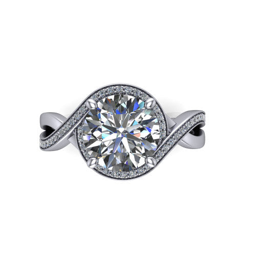 Alma Round Shape Halo Engagement Ring in 18K White Gold