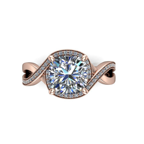 Alma Cushion Shape Halo Engagement Ring in 14K Rose Gold