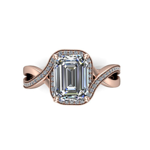 Alma Emerald Shape Halo Engagement Ring in 14K Rose Gold