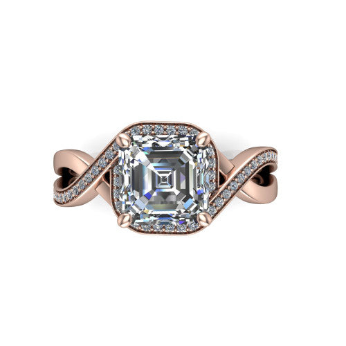 Alma Square Emerald Shape Halo Engagement Ring in 18K Rose Gold