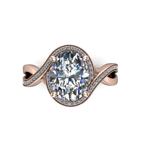 Alma Oval Shape Halo Engagement Ring in 18K Rose Gold