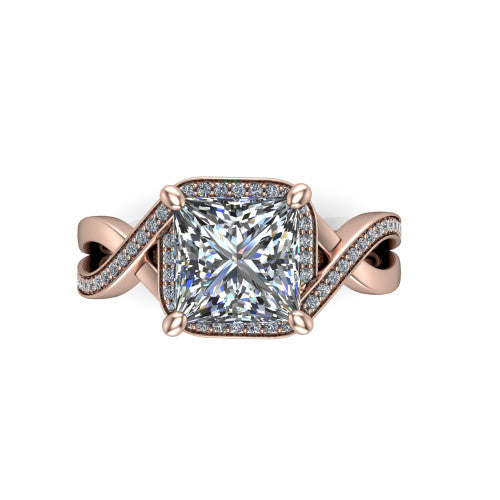 Alma Princess Shape Halo Engagement Ring in 14K Rose Gold