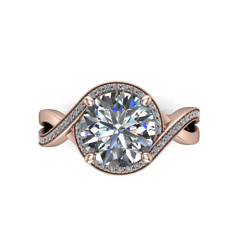 Alma Round Shape Halo Engagement Ring in 14K Rose Gold