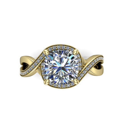 Alma Cushion Shape Halo Engagement Ring in 14K Yellow Gold