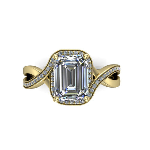 Alma Emerald Shape Halo Engagement Ring in 14K Yellow Gold