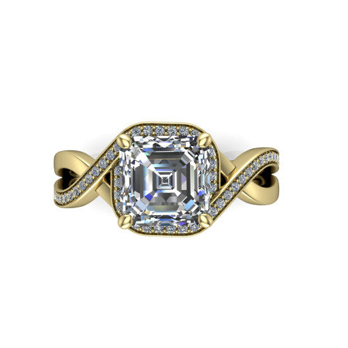 Alma Square Emerald Shape Halo Engagement Ring in 18K Yellow Gold