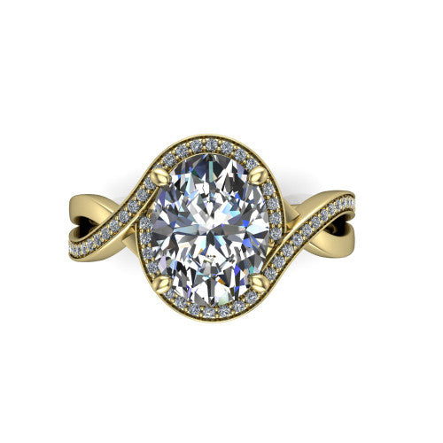 Alma Oval Shape Halo Engagement Ring in 18K Yellow Gold