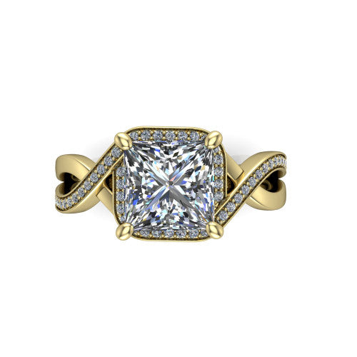 Alma Princess Shape Halo Engagement Ring in 14K Yellow Gold
